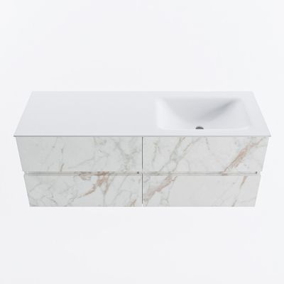 MONDIAZ VICA 130cm badmeubel onderkast Carrara 4 lades. Wastafel CLOUD rechts 1 kraangat, kleur Talc.