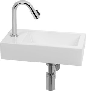 Saqu Square fonteinset met chromen kraan links wit mineraalmarmer
