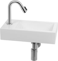 Saqu Square fonteinset met chromen kraan links wit mineraalmarmer Saqu Square fonteinset met chromen kraan links wit mineraalmarmer