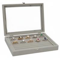 Gerimport Sieradenkist met kussens - grijs - 20 x 28 x 5 cm - voor ringen en steekoorbellen