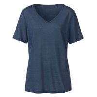 Linnen T-shirt met V-hals, indigo Maat: 36/38