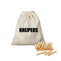 Wasknijperzak canvas bedrukt met knijpers en 100 houten wasknijpers   - - thumbnail