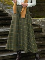 Cotton-Blend Casual Plaid Skirt