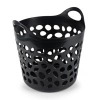 Flexibele wasmand/opbergmand - rond - zwart - 35 liter - D40 x H39 cm