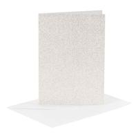 Creativ Company Kaarten en enveloppen, afmeting kaart 10,5x15 cm, afmeting envelop 11,5x16,5 cm, glitter, 120+250 gr, wit, 4 set/ 1 doos