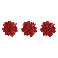 Kerstboom bloem - 3x stuks - op clip - rood - 16 cm - kunststof - kerstversiering