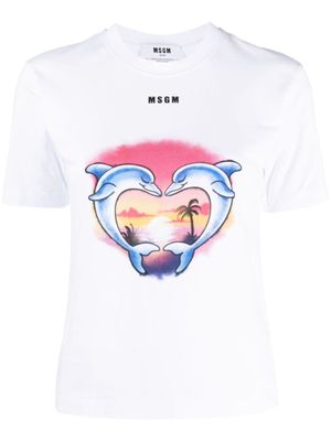 MSGM t-shirt en coton à imprimé dauphin - Blanc