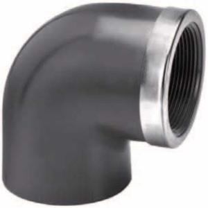 Knie 90° lijm x binnendraad met RVS ring 25 mm x ¾"