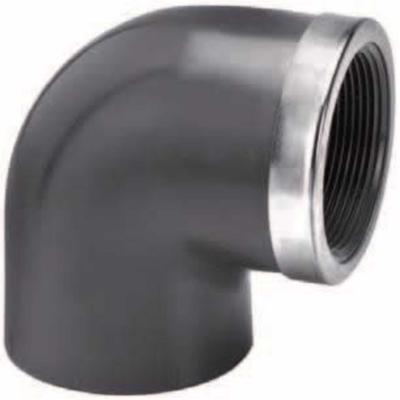 Knie 90° lijm x binnendraad met RVS ring 25 mm x ¾"