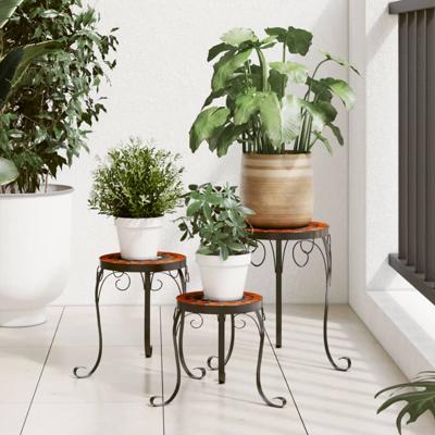 VidaXL Plantenstandaards 3 st keramiek terracottakleurig en wit