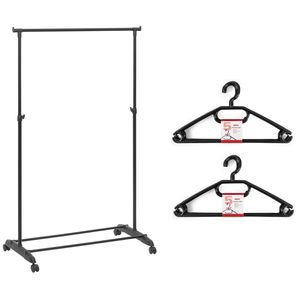 Kledingrek met kleding hangers - enkele stang - kunststof/metaal - zwart - 80 x 42 x 160 cm