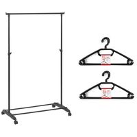 Kledingrek met kleding hangers - enkele stang - kunststof/metaal - zwart - 80 x 42 x 160 cm