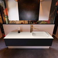 Badkamermeubelset Mondiaz Erin 150 cm met 1 Lade met RIDGE Wastafel Rechts Linen met 1 kraangat Greeploos Mat Urban