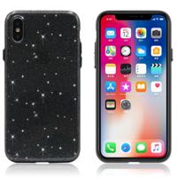 Voor iPhone X/XS glinsterende poeder PC beschermende back cover hard case (zwart)