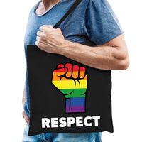 Gay pride respect katoenen tas zwart - thumbnail