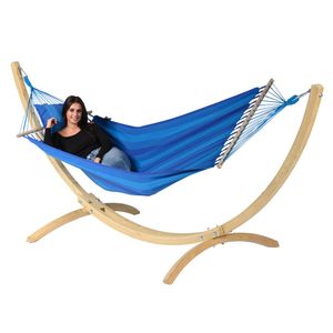 'Wood & Relax' Blue Eénpersoons Hangmatset - Blauw - Tropilex ®