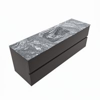 MONDIAZ VICA-DLUX 150cm badmeubel onderkast Dark grey 2 lades. Inbouw wastafel CLOUD midden zonder kraangat, kleur Lava, en spiegel model SPOT