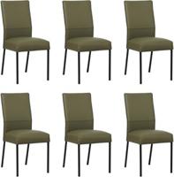 Set van 6 Olijfgroene leren moderne eetkamerstoelen Real - poot vierkant zwart - Toledo Leer Olive (olijfgroen leer)