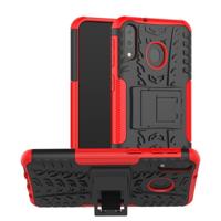 Tire Texture TPU + PC schokbestendig Case voor Galaxy M20 met houder (rood)