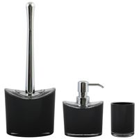 MSV Toiletborstel in houder/zeeppompje/beker - badkamer set Aveiro - kunststof - zwart - Badkameraccessoireset - thumbnail