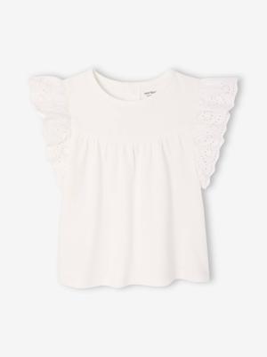 Babyshirt met mouwen van Engels borduurwerk ecru