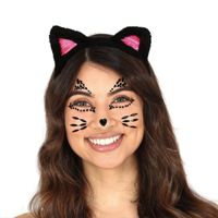Halloween Plak diamantjes kat/poes gezicht versiering zwart - Verkleedgezichtdecoratie - thumbnail