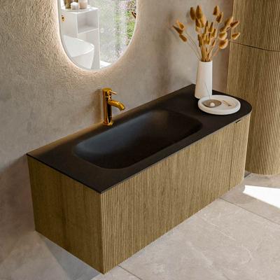 Badmeubel Mondiaz Kurve | 115 cm cm | Meubelkleur Dusk | Wastafelkleur Urban | Solid surface | Wasbak links zijde spoelbak | 1 kraangat