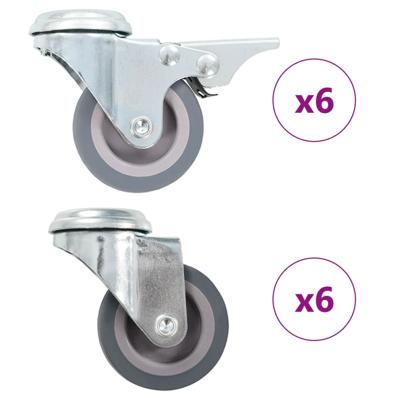 12 st Zwenkwielen met boutgaten 50 mm