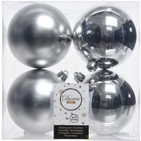4x Kunststof kerstballen glanzend/mat zilver 10 cm kerstboom versiering/decoratie   -