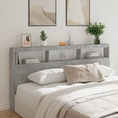 Hoofdbordkast met LED-verlichting 200x17x102 cm betongrijs