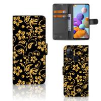 Samsung Galaxy A21s Hoesje Gouden Bloemen | Portemonnee hoesje