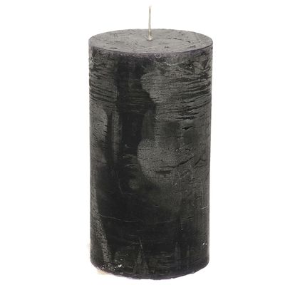 Stompkaars/cilinderkaars - zwart - 7 x 13 cm - rustiek model