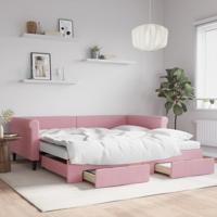 Slaapbank met onderschuifbed en lades 100x200 cm fluweel roze