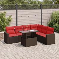 7-delige Loungeset met kussens poly rattan acacia grijs