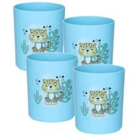 Plasticforte Drinkbekers - 4x - kunststof - 350 ml - blauw - luipaard - kinderen - camping Plasticforte Drinkbekers - 4x - kunststof - 350 ml - blauw - luipaard - kinderen - camping