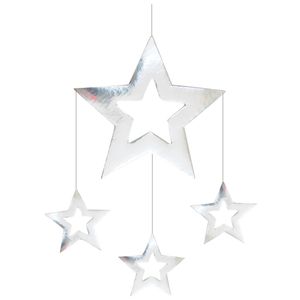 Kerst sterren hangdecoratie zilver 60 x 45 cm   -