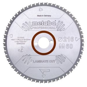 Metabo Accessoires Cirkelzaagblad | "Laminate Cut Prof" | 216x30mm | Z60 FZ/TZ 0° - 628442000