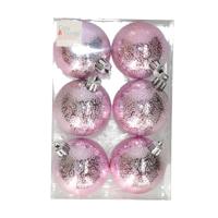 Cosy & Trendy cirkel motief kerstballen - roze - Dia 6 cm - kunststof