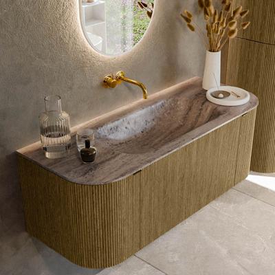 Badmeubel Mondiaz Kurve-Dlux | 120 cm | Meubelkleur Dusk | Wastafelkleur Oza | Solid surface | Wasbak midden spoelbak | Zonder kraangat(en)
