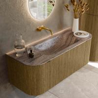 Badmeubel Mondiaz Kurve-Dlux | 120 cm | Meubelkleur Dusk | Wastafelkleur Oza | Solid surface | Wasbak midden spoelbak | Zonder kraangat(en)