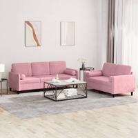 2-delige Loungeset met kussens fluweel roze