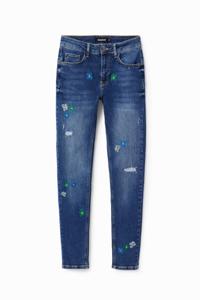 Push-up skinny jeans met borduursels - BLUE - 34