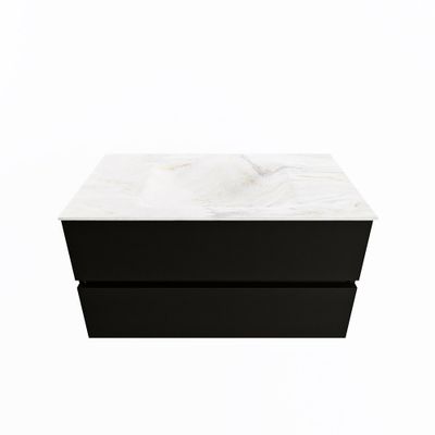 MONDIAZ VICA-DLUX 90cm badmeubel onderkast Urban 2 lades. Inbouw wastafel CLOUD midden zonder kraangat, kleur Ostra.