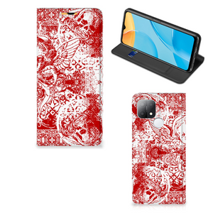 Mobiel BookCase OPPO A15 Angel Skull Rood