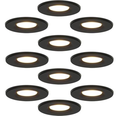 Set van 10 Venezia LED inbouwspots - 6 Watt 650 lumen - 2700K warm wit - Dimbaar - Rond - IP65 waterdicht - Zwart - Voor binnen, buiten en badkamer Set van 10 Venezia LED inbouwspots - 6 Watt 650 lumen - 2700K warm wit - Dimbaar - Rond - IP65 waterdicht - Zwart - Voor binnen, buiten en badkamer