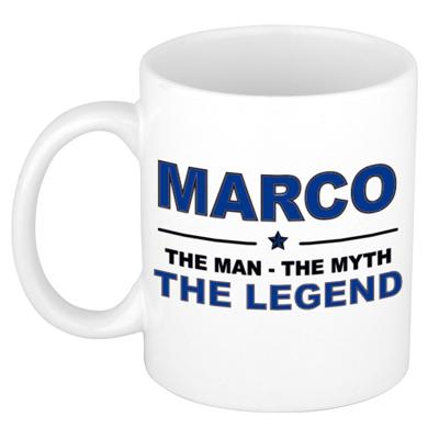 Marco cadeau mok - man myth legend - naam koffiemok / beker - wit en blauw - 300 ml