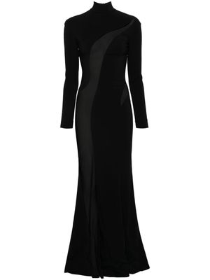 Mugler robe longue à empiècements en résille - Noir