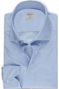 Stenströms Slimline Jersey shirt lichtblauw, Vichy ruit