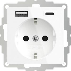 2USB 2U-449528 Geaard stopcontact Met USB-laaduitgang, Kinderbeveiliging, VDE IP20 Sneewwit (zijdemat)