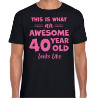 Cadeau T-shirt voor heren - leeftijd 40 jaar - awesome - zwart - glitter roze - Verjaardagsfeest - thumbnail